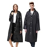 Akxlax 2 Stück Regenponcho Durchsichtig Unisex, Regenmantel Mehrweg Atmungsaktiv Ultraleicht, Poncho Wasserdicht Damen Herren für Festival Wandern Camping Reisen Schwarz