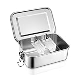 Homikit Brotdose mit Fächern, 850ml Edelstahl Bento Box Lunchbox für Kinder & Erwachsene, Lunch Box Brotzeitdose mit Abnehmbar Trennwand für Picknick Schule Arbeit, Auslaufsicher & Dichtungsring