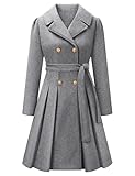 Vancavoo Wollmantel Damen Winter Mantel A-linie Wintercoat Lang Winterjacke Revers Zweireihiger Coat Knielang Trenchcoat Winter Elegant Jacke Outwear,Grau,M