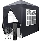 LEADZM 2x2m Pavillon,Pop-up,Winddicht,Wasserdicht,Faltpavillon,UV Schutz 50+,Höhenverstellbar,mit 4 Seitenteilen,für Outdoor, Garten, Party, Camping,Dunkelgrau