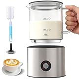 Milchaufschäumer Elektrisch 4 in 1, Milchschäumer Induktion 500ml Kalt Warm, Detachable Glas Visuelles Leise Automatische Spülmaschinenfest für Kaffee und Latte