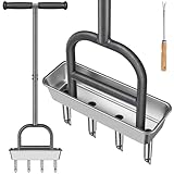 Dolibest Rasenentkernbelüfter, manueller Rasenbelüfter, 4 Edelstahlentkerner, Luftsprudler mit Bodenkern-Aufbewahrungsschale, vormontiertes manuelles Grasbelüftungswerkzeug und sauberes Handwerkzeug