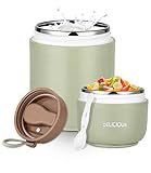 FAOKZE Müslibecher to-Go, Edelstahl Porridge Becher 720ml Auslaufsicher joghurtbecher to go mit löffel und Deckel,Doppelschicht Auslaufsicherer Joghurtbecher für Arbeit, Schule，Tourismus (green)