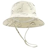 SEYUFN Bob Sonnenhut Baby-Fischerhut mit breiter Krempe Sonnenhut mädchen Verstellbarer Baumwollhut UV-Schutz Sommerhut für Kinder(Beige Dinosaurier,3-6 Monate)