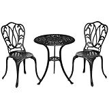 Outsunny Gartenmöbelset 2-Sitzer 2 Stühle + runder Tisch im charmanten Retro-Stil aus Aluminiumguss, schwarz