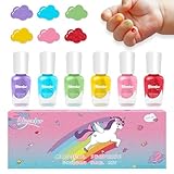 Aieenjor Nagellack für Kinder - Ungiftig, Wasserbasiert, Schnell Trocknend, Peel-off - 6 Farben Regenbogen Party Favors für Make-up Ab 3 Jahren