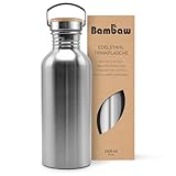 Bambaw – Edelstahl Trinkflasche 1l, Wasserflasche 1l, Nicht Isolierte Einwandige, Trinklasche Edelstahl, Auslaufsichere Metall-Wasserflasche, Outdoor-Trinkflasch, trinkflasche 1l, wasserflasche