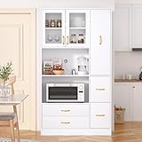 VOWNER Küchenschrank, Buffetschrank mit 3 Schränken, Küchenbuffet, Hochschrank, 100L x 40W x 180H cm, MDF, Spanplatte, Weiß