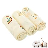 Kaisibum Musselintücher für Babys,3 Stück Mullwindeln Spucktücher 75X75CM Spucktücher aus Reine Baumwolle,saugfähig und atmungsaktiv,ideal zum Reinigen,Abwischen und Abdecken von Neugeborenen