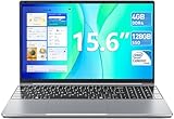 SGIN Laptops, Laptop 15 Zoll, Laptop Computer mit 4 GB DDR4 RAM/128 GB SSD, N4000 Prozessor, Webcam, Type-C, Mini HDMI, WiFi5, 2xUSB 3.2, Mini HDMI, 53200mWh langer Akku, Silber