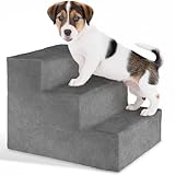 tectake® Hundetreppe oder Katzentreppe, Haustiertreppe, Einstiegshilfe mit waschbarem Bezug, extra Flache Treppenstufen, Tiertreppe für Sofa, Bett oder Auto (grau, 37 x 45 x 34,5 cm, 3)