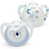 NUK Star Babyschnuller | 0–6 Monate | Day & Night Schnuller | BPA-freies Silikon | Blue Koala | 2-teilig