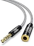 CableCreation 3.5mm Klinke Verlängerung, [1.8m/6Ft] 3,5mm Kopfhörer Verlängerungskabel, 3.5 mm Stereo Aux Verlängerungs Kabel mit Vergoldetem Stecker, Schwarz & Weiß