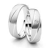 Kolibri Rings - Massive Silber Eheringe Rhodiniert Zirkonia Stein Trauringe Partnerringe Freundschaftsringe 100% Made in Germany - Gratis Gravur und Etui (Längsmatt)