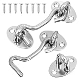 2 Stück Sturmhaken mit öSe, Riegel Tür Sturmhaken, Haken Schloss Edelstahl, 3 Zoll Sturmhakens mit Montage Schrauben für Garagentor Fenster Scheunentor Türschlösser Gartentor Balkon(Silber)
