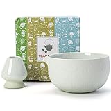 Japanische natürliche Steinstruktur Matcha Chawan (Ausgießer) mit Schneebesenablage, 18 OZ. TEANAGOO, K13, Lt. Grau, Matcha-Teeschale, Keramikschale, Teeschalen für Matcha, Matcha-Schale
