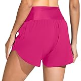 Cagola Badeshorts für Damen, hohe Taille, Bauchkontrolle, Badeshorts, schnell trocknend, Bademode, Hose mit Futter, Rosenrot, X-Groß