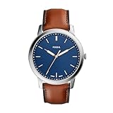 Fossil Minimalist uhr für Herren, Quarzwerk mit Edelstahl- oder Lederarmband, Blau und Braun, 44MM