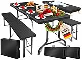 KESSER® Bierzeltgarnitur 3-teilig Set Tisch & 2x Bank | Buffettisch für drinnen & draußen Gartengarnitur klappbar 183x76x74cm Kunststoff Klapptisch Rattan-Look Gartentisch Inkl Abdeckung & Tragegriffe