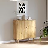 FORTE SHERBROOKE EasyKlix by Kommode 90 100, Holzdekor: Mauvella Eiche, hohe Holzfüße, Sideboard mit 2 Türen, Modern Mid Century Stil, 95 cm breit x 102 cm hoch x 43 cm tief