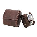 YUONNY Echtes Leder Rolle Uhrenetui, Outdoor Reise Uhren Aufbewahrungsbox mit Abnehmbarem Kissen, Tragbare Retro Uhren Organizer für Einzelne Uhr/Armband, Geschenk für Herren Damen Coffee