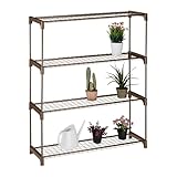 Relaxdays Blumenregal, 4 Ablagen, Blumen- & Pflanzentöpfe, Metall & Kunststoff, HxBxT: 106x91x28 cm, Kräuterregal, braun