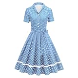 ODIZLI Damen 1950er Retro Kleider Kurzarm Polka Dot Gürtel Midi Kleid Swing Kleider Cocktail Party Abendkleid, Leicht, Klein