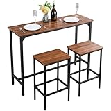VEVOR Bartisch-Set (3-TLG.) mit 2 Barhocker & abgerundeten Kanten, rechteckiger Kneipentisch Stehtisch (120 x 40 x 90 cm), Bistrotisch Esstisch rustikales Braun Schwarz, geeignet für Büro Minibar