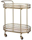 Servierwagen Küchenwagen Catering Trolley Bar Wagen Oval Gold Bar Trolleys Auf Rollen Deluxe Metall Spiegel Glas Top 2 Etagen Trolley