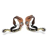 Hilltown Westernsporen mit 2 8-Loch-Sporenriemen aus echtem Leder, 10-Punkt-Rowel, Antik-Bronze, kohlenstoffarmer Stahl für Westernreiten, Reitwettbewerbe und Training, 2 Stück