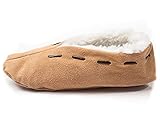 Leder Hausschuhe Herren und Damen | Obermaterial 100% Wildleder - Warme Mokassins Hüttenschuhe mit Fleece Innenfutter | Herren Puschen für Warme Füße | Empfehlung: 2 Nr. größer bestellen Beige Gr. 46