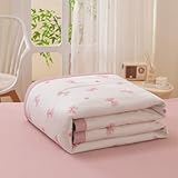 Odot Bettdecke Ohne Bezug Sommer, 3,5 Tog Baumwolle Bettdecke Ohne Bezug Dünne Nutzbar Sommerbettdecke Leicht Doppelseitige Sommerdecke für Bett Sofa (Rosa Karierte Schleife,200 * 230cm)
