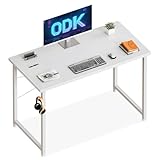 ODK Kleiner Schreibtisch, 100×48cm Computertisch Bürotisch Mit Kopfhörer Halter, Schreibtisch Klein Weiß Arbeitszimmer Holz PC Tisch Officetisch Für Home, Office