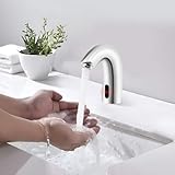 SABUIDDS Infrarot Sen-sor Wasserhahn Bad | Automatisch Sensor Badarmatur | Berührungsloser Waschtischarmatur | Armatur Waschbecken mit Sensor für Küche Badezimmer | Edelstahl | Silber