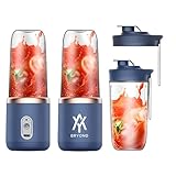 BRYOND Tragbarer Mixer mit 2 Flaschen, 2 Kappen, USB wiederaufladbar, Marineblau mit Roségold-Akzent, Baby-Mixer, Mini-Mixer, Saftmischung, gesunde Säfte im Fitnessstudio, in der Küche, im Auto.