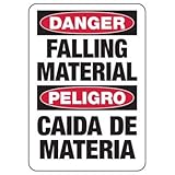 Zweisprachige 'Danger Falling Material Construction Signs', Sicherheits- und Compliance-Schilder, OSHA & ANSI-konform, Sicherheitsschilder, Gerüst-, Minen- und Baustellenschilder, Metallschild,