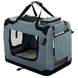 PET VIOLET Hundetransportbox Hundebox Faltbar Auto Transporttasche Hunde Katzen Tragetasche 62x42x44 cm, Grau