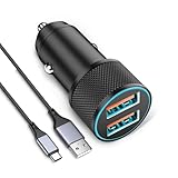 Zigarettenanzünder USB Adapter für iPhone 16 15 Pro Max, Samsung Galaxy S24 S23 S22 Ultra, Pixel 9/8, 36W 12V/24V Auto Steckdose 2-Port Doppel-QC Kfz Ladegerät und 1m USB C Kabel Typ-C Ladekabel