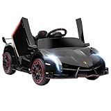 HOMCOM Kinder Elektroauto 12V Kinderauto mit Anzeige, Fernbedienung, Kinderfahrzeug mit Bluetooth, Lamborghini Veneno Elektrofahrzeuge mit Musikfunktion, für 3-6 Jahre Kinder, 3-7 km/h, Schwarz