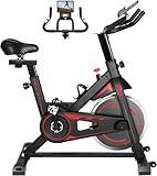 Heimtrainer Fahrrad, 10kg Schwungrad, Bis150kg Belastbar, Sitz & Widerstand Einstellbar, Mit Pulsmesser, LCD Display, Ipad Halter, Wasserflaschenhalter, Fitness Bikes Indoor für Zuhause