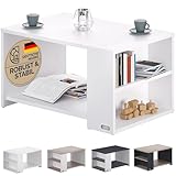 Casaria® Couchtisch Weiß Holz mit Stauraum Regal 2 Ablagen 90 x 60 x 50 cm Wohnzimmertisch Kratzfest 50 kg Belastbar Eckig Beistelltisch Sofa Couch