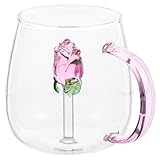 INOOMP Dekorativer Glasbecher mit Henkel Herzförmiger Weinkelch aus Glas 1 Stück Stapelbar für Saft und Kaltgetränke Stilvoller Trinkbecher für Haushalt und Valentinstag