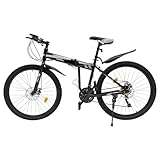 Fahrrad 26 Zoll Premium Mountainbike 21 Gang, Scheibenbremse, Suspension, Geeignet ab 160 cm , Mountainbike 26 Zoll für Mädchen Jungen Herren und Damen, Hochkohlenstoffhaltiger Stahl, Schwarz Silber