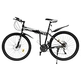 CLEADONG 26 Zoll Mountainbike 21Gang Bike Zusammenklappbar, Fahrrad Höhenverstellbar mit Federgabel und Scheibenbremse, Unisex Bike für Herren Damen Schwarz, Silber