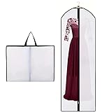 qisheng Lange Kleidertaschen, staubdichte Kleiderhüllen, mottensicher, Mottenschutz, faltbar, lange Mantelabdeckungen mit Tasche und Griff, volle Länge, Weiß – (60 x 180 cm)