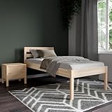 Hansales Seniorenbett 90x200 cm Triin Scandi Style ohne Rollrost aus hartem FSC® Birken Massivholz - über 350 kg - Holzbett 55 cm hoch mit Kopfteil - Stabiles Einzelbett für Senioren