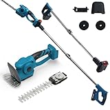 Akku Heckenschere mit Teleskopstange, Elektrische Heckenschere Teleskopstange kompakt und Leicht Leistungsstarke Schneidleistung 2-in-1 Unkrautjäten und Trimmen Heckenschere mit Verlängerungsstange