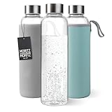 Moritz & Moritz Trinkflasche Glas 500ml - Für Kohlensäure geeignet und Auslaufsicher - Glasflasche für Sport, Schule, Uni oder Arbeit - Mit schützendem Wendebezug aus Neopren