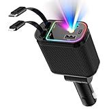 Ofottofo Einziehbares Auto Ladegerät Zigarettenanzünder USB C 66W Schnellladegerät, 4 in 1 Sternenhimmel Auto Zubehör USB Adapter, Car Charger Kompatibel mit iPhone 16 15 14 13 12, Android (Schwarz)