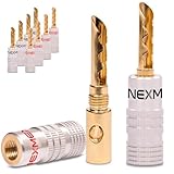 NEXMEX Hohl Bananenstecker 4mm - 10 Stück Stecker als Set - Hohl Steckverbinder 24K vergoldet Hohlbananas für Lautsprecherkabel - HiFi Lautsprecheranschluss